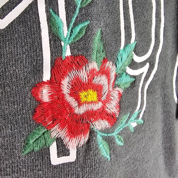 Y2K Style Hipster Aeropostale 1987 Floral Embroider Gray Hoodie Sweater Womens S - Picture 4 of 10